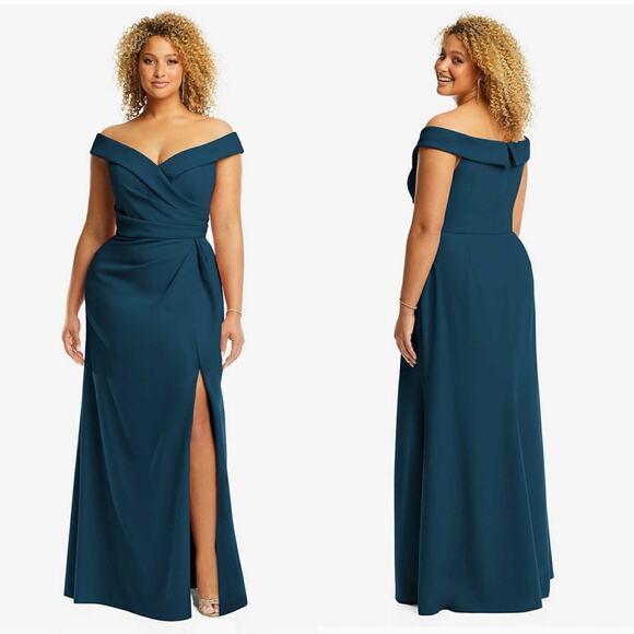 Dessy Collection Dresses & Skirts - AFTER SIX Madelyn Cuffed Off The Shoulder Pleated Faux Wrap Crepe Maxi Dress
